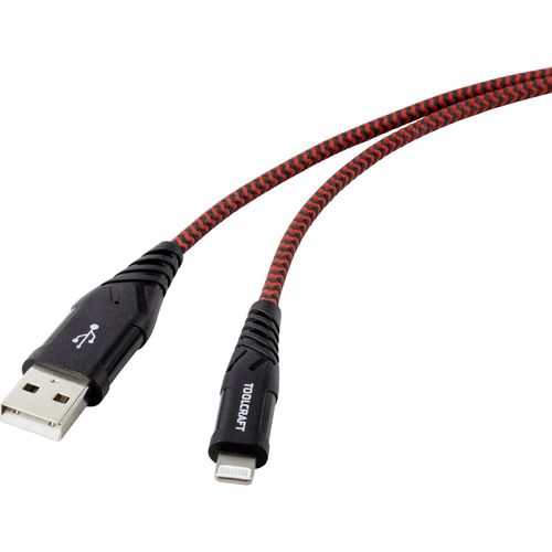 Toolcraft USB 2.0 kabel za povezivanje [1x USB 2.0 utikač A - 1x grom] 1,00 m, crno-crveni  slika 1