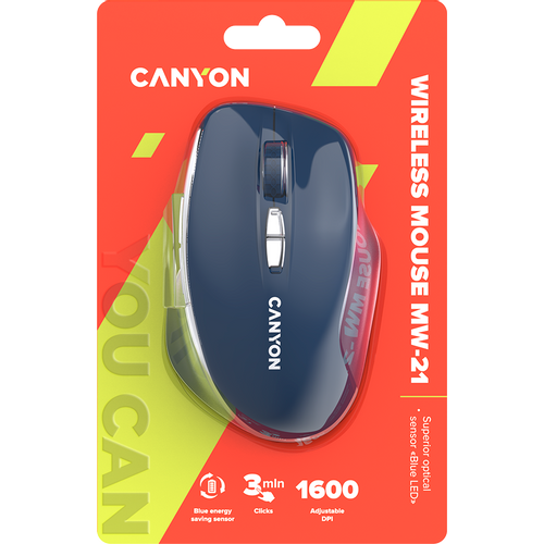 CANYON MW-21, 2.4 GHz Wireless mouse ,with 7 buttons, DPI 800/1200/1600, Battery: AAA*2pcs,Blue,72*117*41mm, 0.075kg slika 6