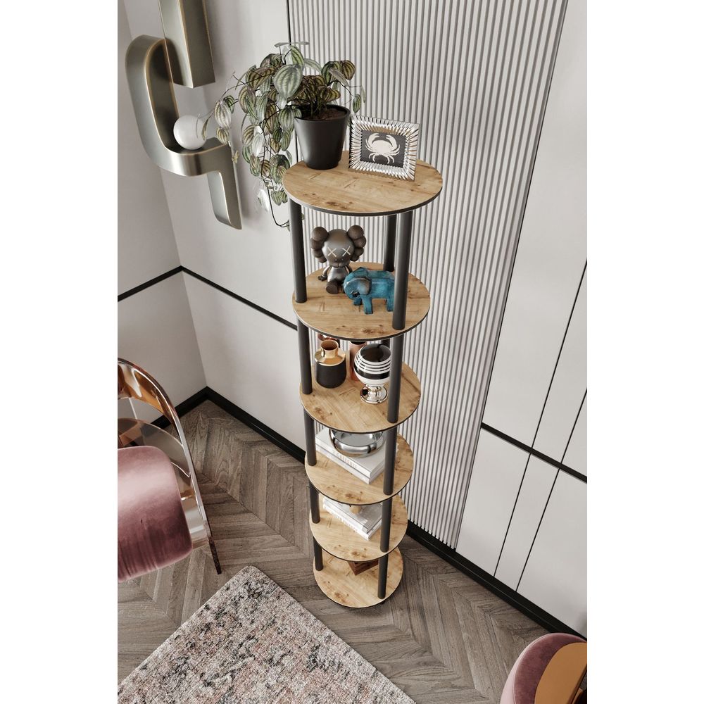  Bookshelf Bookcase 6 Layer Round, colour Oak slika 3