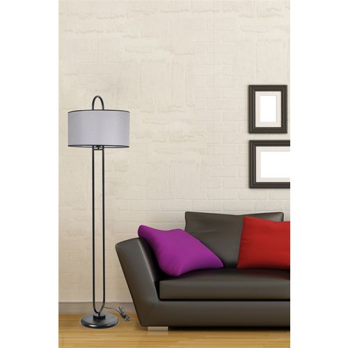 Elips Lambader Siyah Ayak Açık Hasır Gri Abajurlu Grey Floor Lamp slika 1