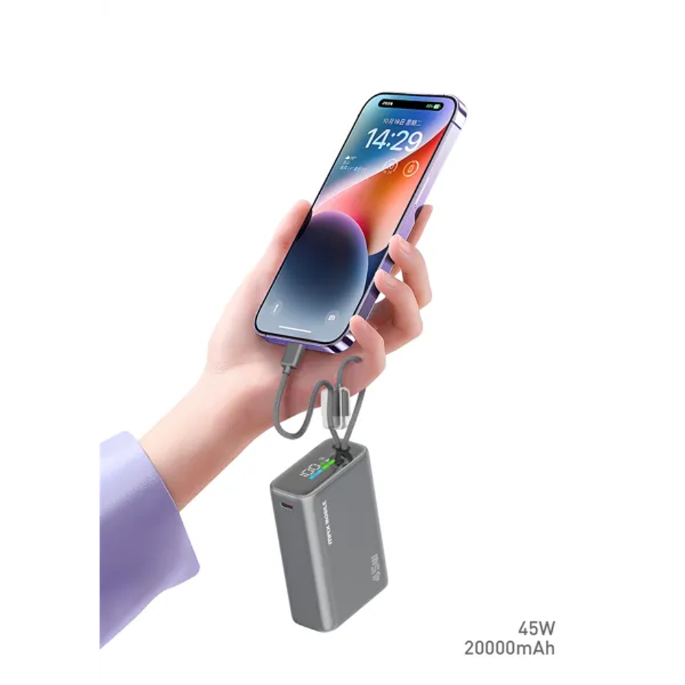 MAXMOBILE POWER BANK T205ALP 20000mAh 45W PD, 2xType-C+Lightning,Sivi slika 3