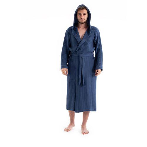 Muslin - Navy Blue Navy Blue Unisex Bathrobe slika 5