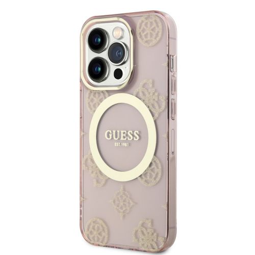 Guess Futrola za iPhone 14 Pro IML GLITTER PEONY GOLD PINK MagSafe slika 4