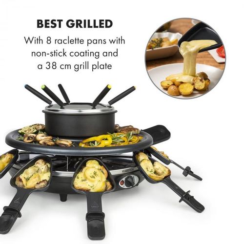 Klarstein Fonduelette, raclette grill i fondue, 1350 W, 1 L, Ø 38 cm, za 8 osoba slika 3