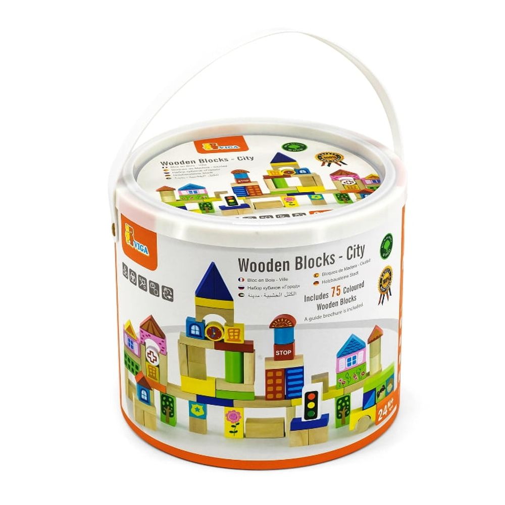 Viga Wooden Blocks City - Drvene kocke grad, 75kom slika 1