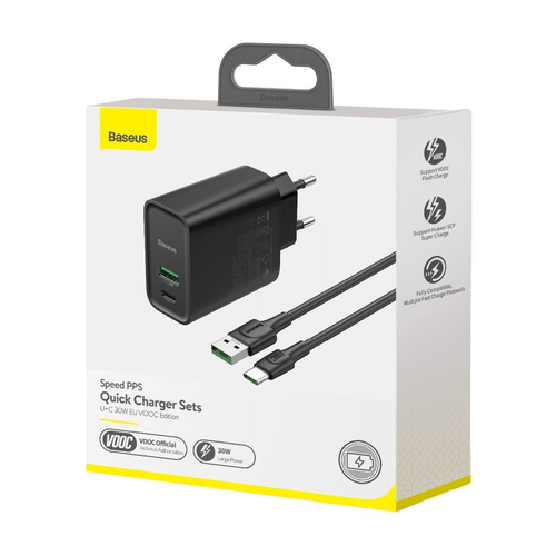 Baseus Speed ​​​​PPS VOOC TZCCFS-H01 AC punjač USB / USB-C / 4.5A / QC 4.0 / PD 3.0 crni slika 4