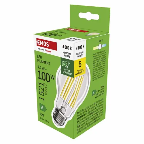 Led sijalica Filament A60 7,2W(100W) 1521lm E27 Ultra Eficient NW Emos ZF5168 slika 1