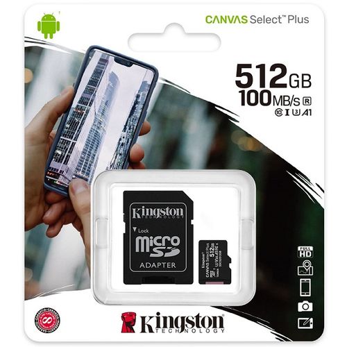 Kingston  SDCS2/512GB  MicroSD 512GB, Canvas Select Plus, Class 10 UHS-I U3 V30 A1, Read up to 100MB/s, Write up to 85MB/s, w/SD adapter slika 2