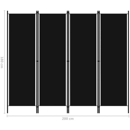 Sobna pregrada s 4 panela crna 200 x 180 cm slika 6