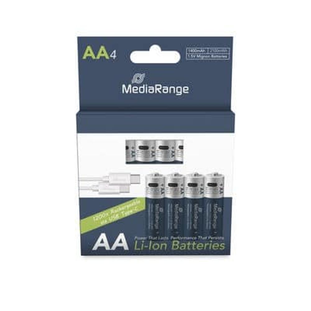 MediaRange Baterije punjive AA, USB-C Li-Ion 1.5V I 1400mAh, 4-Pack, MRBAT161 slika 1