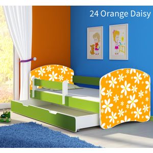 Dječji krevet ACMA s motivom, bočna zelena + ladica 160x80 cm 24-orange-daisy