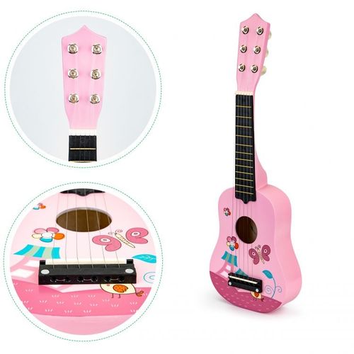 Eco Toys Drvena Gitara za Decu sa Metalnim Žicama – Pink slika 5