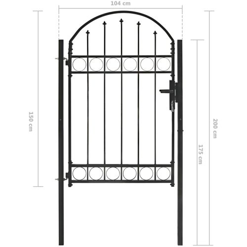 Vrata za ogradu s lučnim vrhom čelična 100 x 150 cm crna slika 22