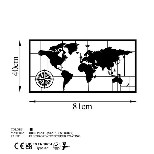 Wallity Metalna zidna dekoracija, World Map 9-M slika 6