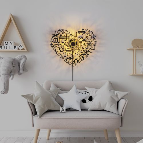 Musical Heart Black Wall Lamp slika 2