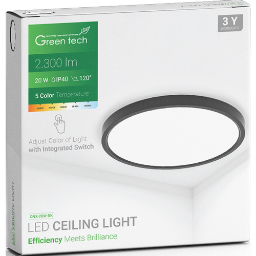 LED plafonjera Green Tech 20W, 5 CCT 3000K-3500K-4000K-5000K-6500K, fi30 cm slika 2