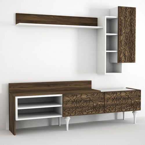 Woody Fashion TV jedinica, Orah, Lenti - White, Walnut slika 4