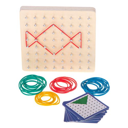 Montessori drvena slagalica Geoboard s gumicama i karticama slika 3