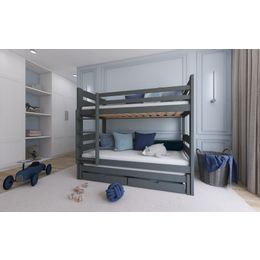 Drveni dječji krevet na kat Cezar s tri kreveta i ladicom - grafit - 190/200*90 cm