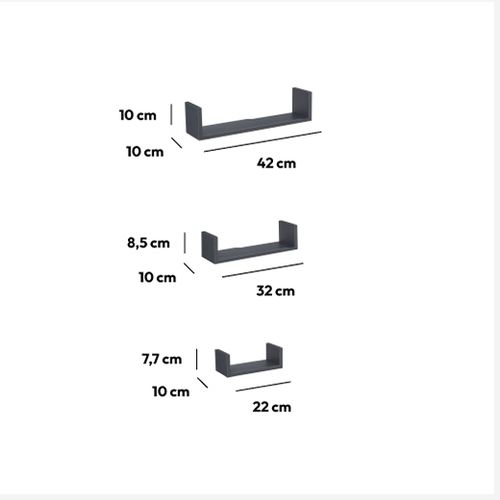 FIVE ZIDNA POLICA 3KOM MDF TAMNO SIVA 138955H slika 2