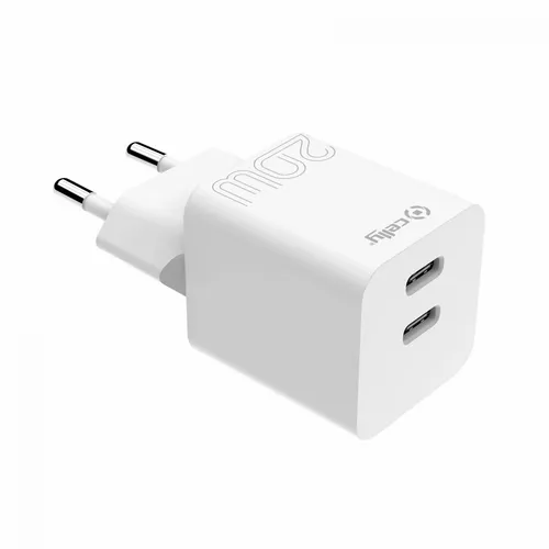 Celly punjač 20W PD USB-C + USB-C bela slika 1