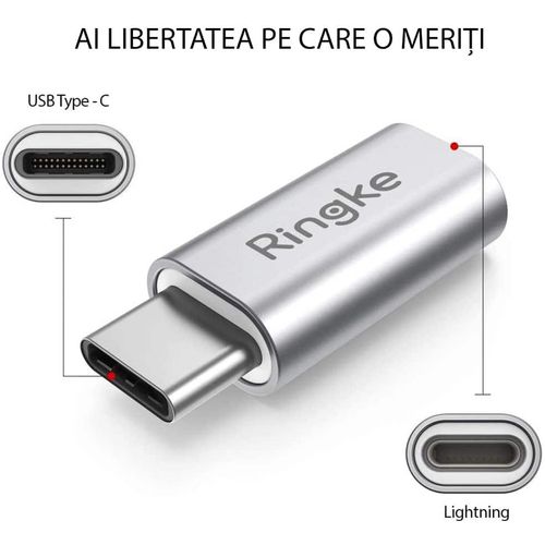 Ringke - Premium adapter MFI (Made for iPhone) Fast Charge - Lightning To Type-C - sivi slika 2