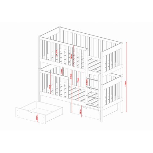 Drveni dječji krevet na kat Dawid s ladicom - bijeli - 160*80 cm slika 3