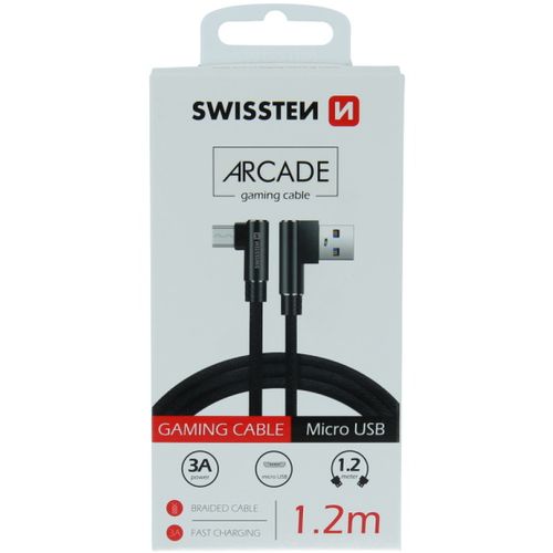 SWISSTEN kabel Arcade USB/microUSB, 3A, 1.2m, L-konektor, crni slika 2