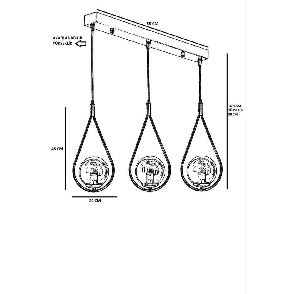 Damla 3 Lü Sıralı Füme Camlı Siyah Sarkıt Black Chandelier slika 4