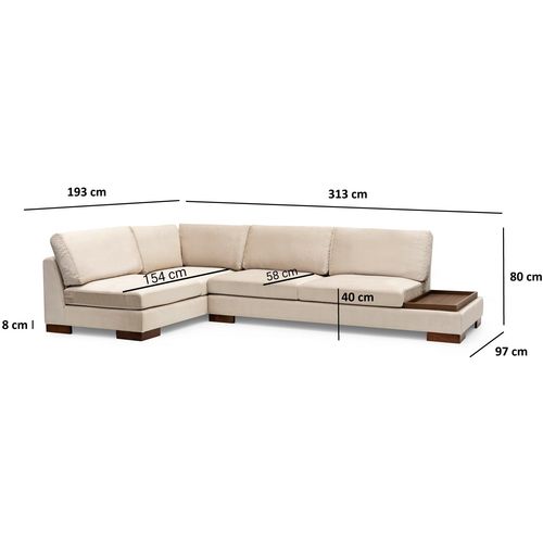 Ugaona Sofa 'Tulip Corner Left' s Pufnom - Bež Boja slika 13