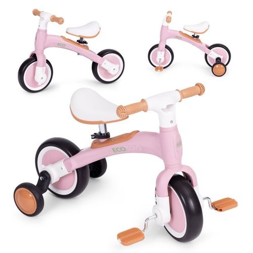 ECOTOYS Balans Bicikl sa Pedalama i Pomoćnim Točkovima 3u1 - Pink slika 1