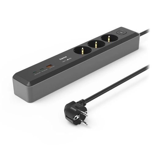 Distributer 3 uticnice, 2xUSB-C/1xUSB-A 100W, PD   prekidac, 1.4m, crn slika 1