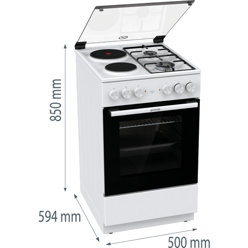 Gorenje GK5A11WG Kombinovani šporet gas/ringle, Konvencionalna rerna sa profilisanim vođicama, širina 50 cm, Bela boja slika 3