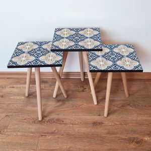 Set Nesting Stolova (3 Komada) - Plava, Bež, Bijela