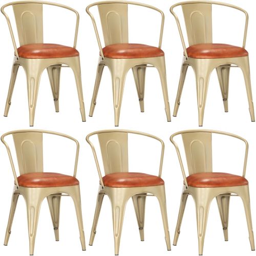 Blagovaonske stolice od prave kože 6 kom smeđe slika 19