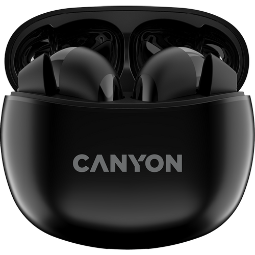 Canyon TWS-5 Bluetooth headset, with microphone, BT V5.3 JL 6983D4, Frequence Response:20Hz-20kHz, battery EarBud 40mAh*2+Charging Case 500mAh, type-C cable length 0.24m, size: 58.5*52.91*25.5mm, 0.036kg, Black slika 1