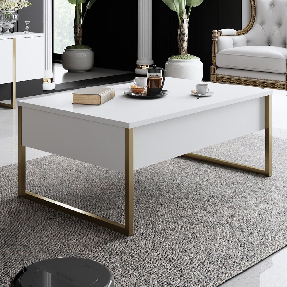 Luxe Set - Bijeli, Zlatno Bijeli Komplet Namještaja za Dnevni Boravak slika 4