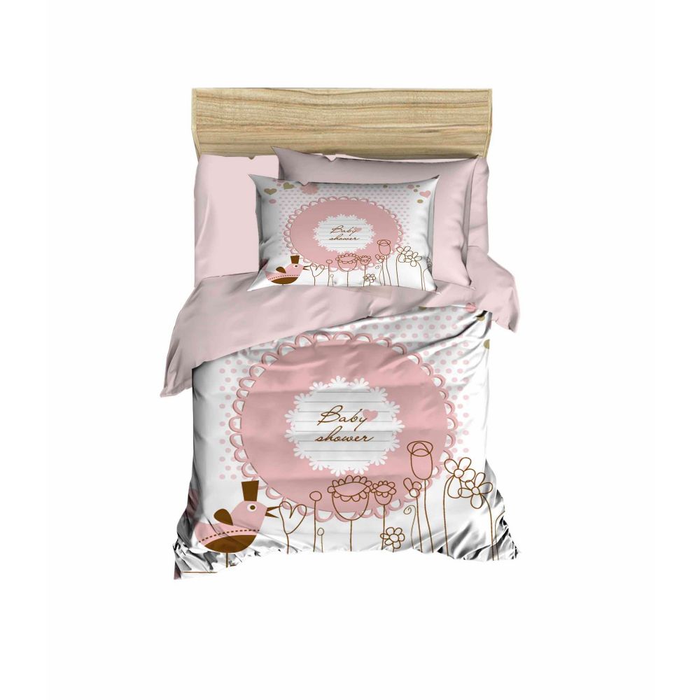 Set posteljine za bebe PH117 u prahu bijele i roza boje slika 1