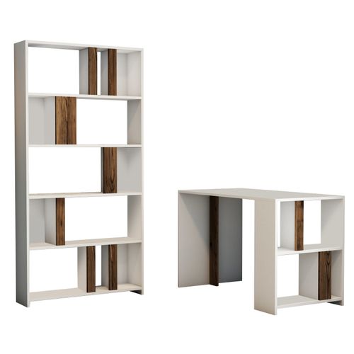 Woody Fashion Studijski stol i policu za knjige, Lima - White, Walnut slika 2