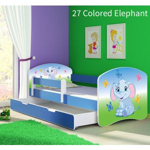 Dječji krevet ACMA s motivom, bočna plava + ladica 140x70 cm - 27 Colored Elephant