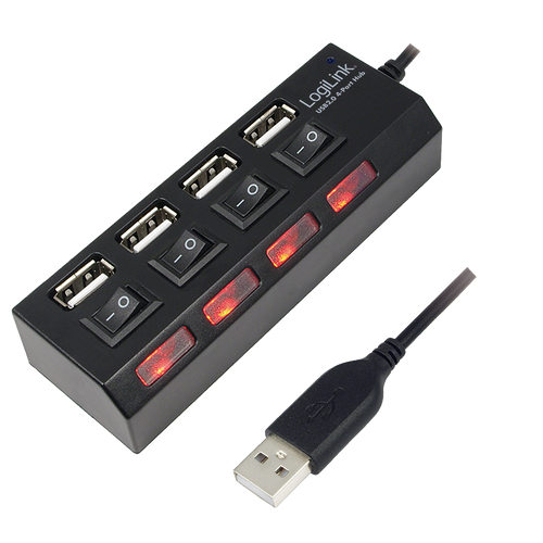 Logilink USB 2.0 HUB, 4-port, On/Off, crni slika 1