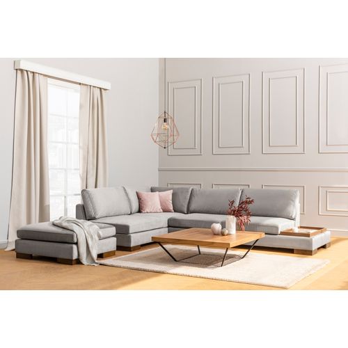 Atelier Del Sofa Kutna garnitura TULIP, lijeva, svjetlo sivo, Tulip Corner Left With Pouf - Light Grey slika 8