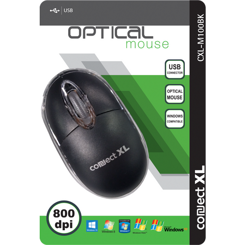 Connect XL Miš optički, 800dpi, USB, crna boja - CXL-M100BK slika 1