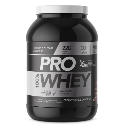 100% PRO WHEY 908GR BASIC SUPPLEMENTS -  Creamy Double Chocolate slika 1