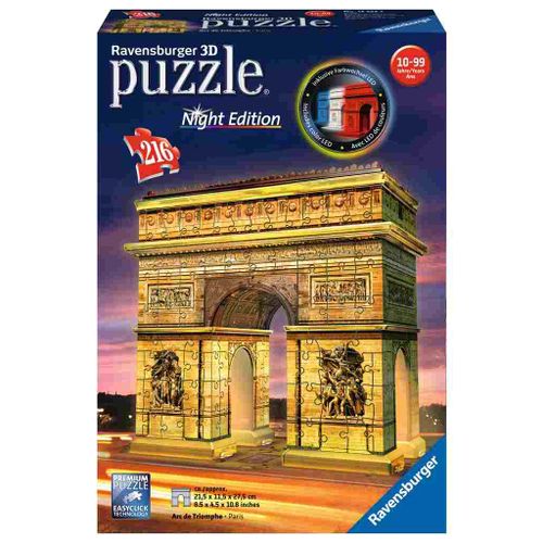 Ravensburger 3D Puzzle Arc de Triomphe Noću - 216 Komada slika 1