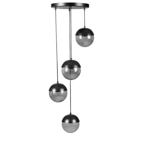 Küre 4 Lü Tepsili Siyah Füme Camlı Sarkıt Dark Grey Chandelier slika 2