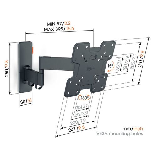 Vogels TVM1243, zidni nosač za ekrane od 19"-43", nagib 15° pomak 180°, do 15kg slika 2