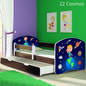 Dječji krevet ACMA s motivom, bočna wenge + ladica 140x70 cm 22-cosmos