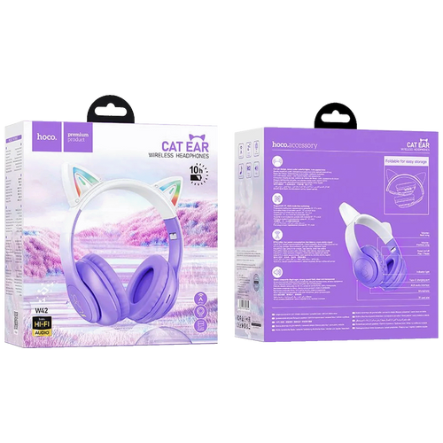 hoco. Slušalice bežične sa mikrofonom, Bluetooth - W42 Cat Ears, Purple Grape slika 3