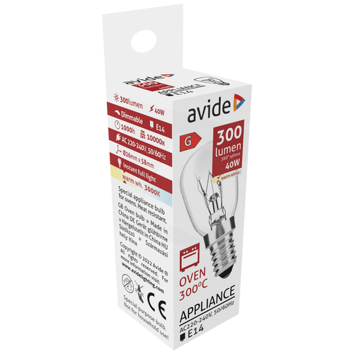 Avide Žarulja za pećnicu, 40W, E14, 3000K, 300 °C, IP20 - Oven 300 °C bulb 40W E14 slika 2